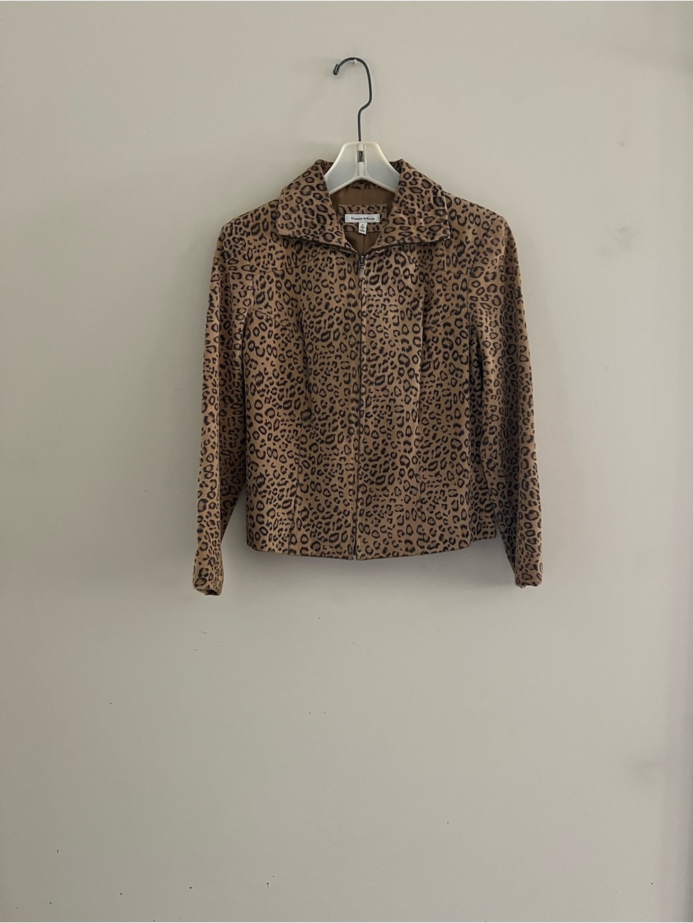 Retro Yvonne de Marie Leopard Print Brown Black Leather Jacket Womens size 4